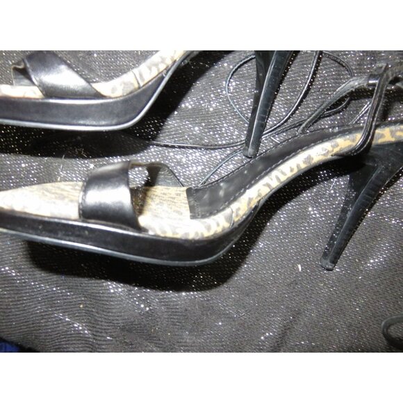 BOGO Guess by Marciano Black Leopard Leather Strappy Ankle Tie Heels sz 7.5 - Picture 7 of 12